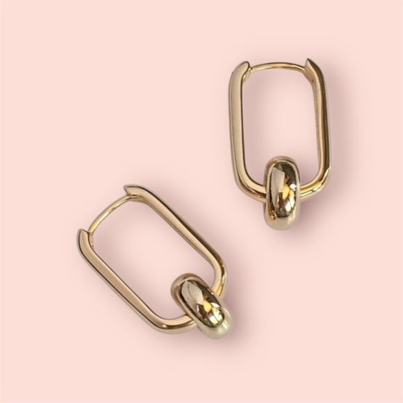 Hoop Earrings 18k Gold Plated Bead Earrings Modern Design - Picture 1 of 11